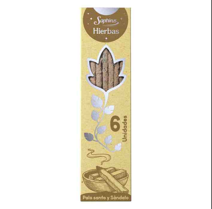 SAHUMERIO SAPHIRUS HERBAS PALO SANTO Y SANDALO X6